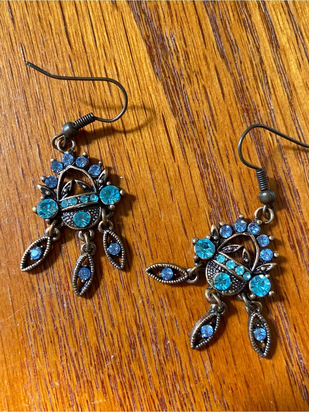 Vintage Boho Turquoise Rhinestone Dangle Earrings Silver Tone Statement Jewelry